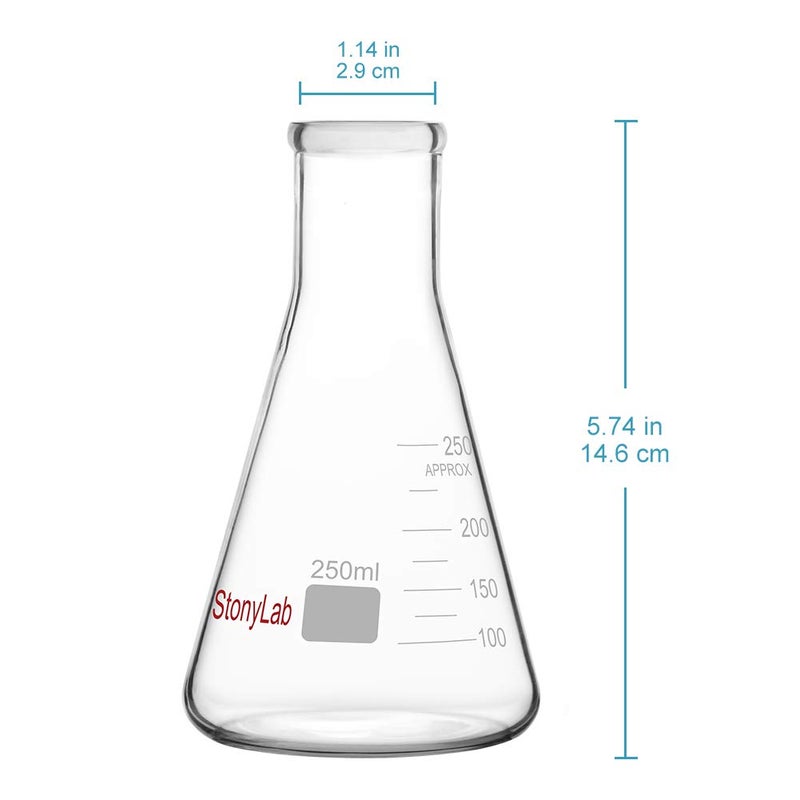 stonylab 1-Pack Glass 250 ml Heavy Wall Narrow Mouth Erlenmeyer Flasks with Heavy Duty Rim - (250ml Fits with 7# Rubber Stopper) - Image 2